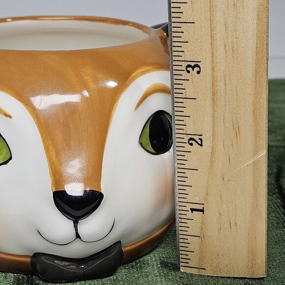 Vtg 3D Cute Red Fox Face Large Target Mug Bow Tie Green Eyes Microwaveable - Picture 9 of 11